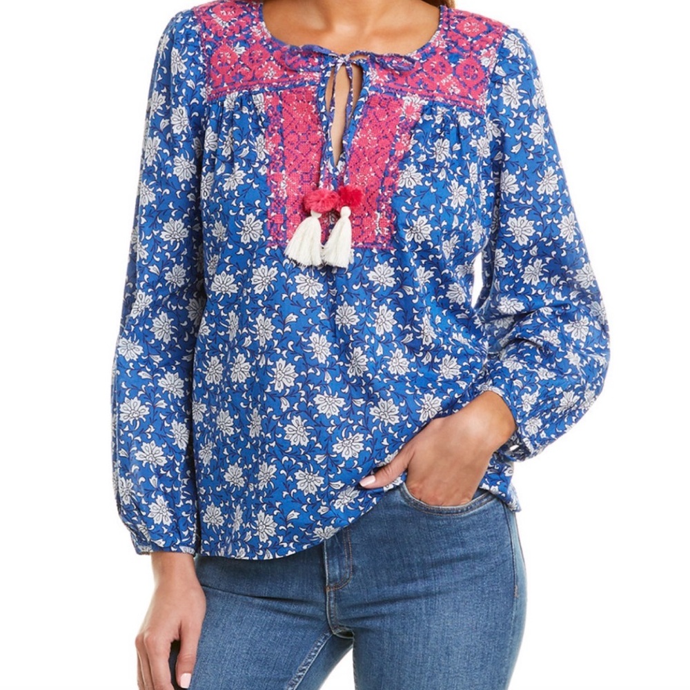 J. CREW STARINA EMBROIDERED COTTON VOILE TOP BLOUSE SIZE XS MULTICOLOR